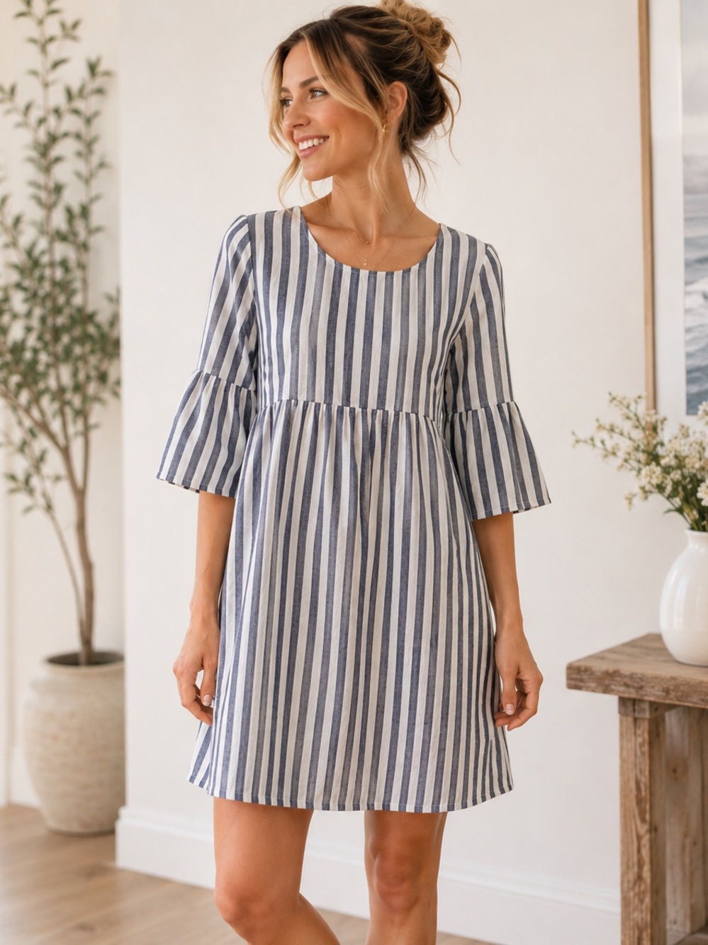 Mia Minx Striped Empire Waist Cotton Dress | Boho Cottagecore Mini
